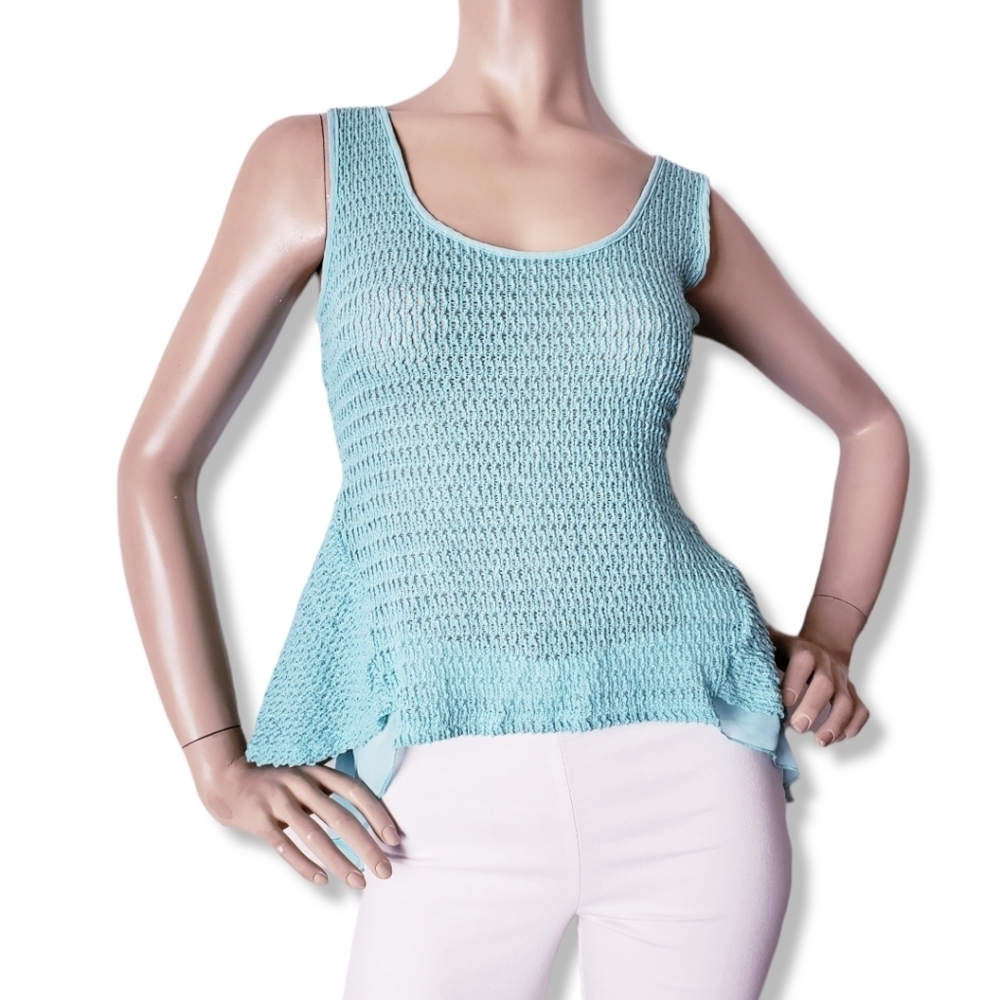 Just Me Mint Green Knit & Chiffon High Low Sleeveless Blouse